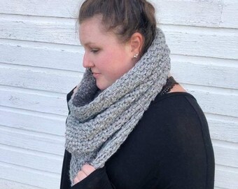 Chunky Grey Cowl, Oversized Light Grey Scarf, Winter Scarf, Crochet Cowl, Grey Scarf, Large Grey Cowl