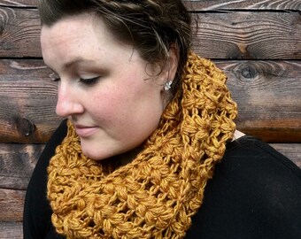 Mustard Infinity Scarf, Winter Scarf, Chunky Infinity Scarf, Mustard Scarf, Crochet Scarf, Gold Scarf