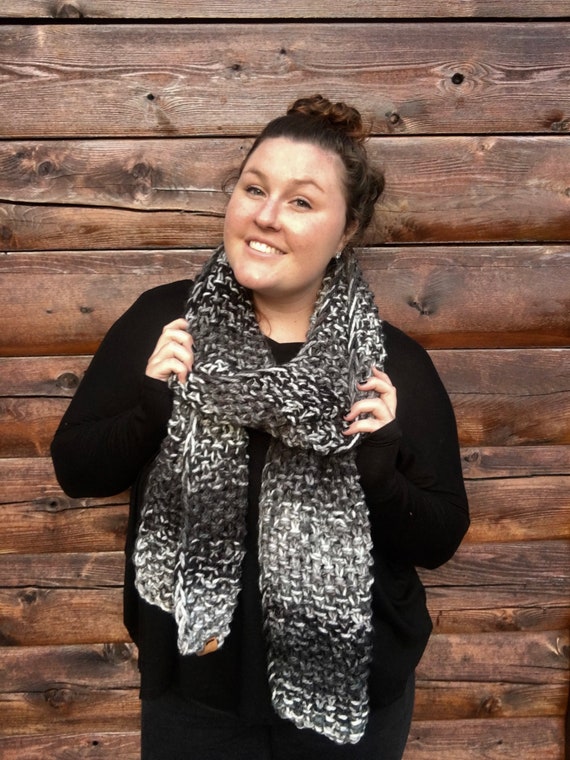 Chunky Knit Scarf, Long Knit Scarf, Black Winter Scarf, Black