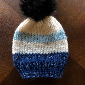 Slouchy Pom Pom Hat, Knit Beanie, Winter Hat, Knit Hat, Blue Hat, Pom Pom Beanie, Slouchy Hat, Blue Knit Hat, Slouchy Hat, Blue Beanie