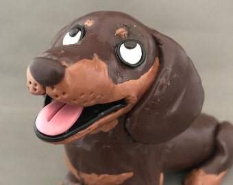 Chocolate and tan dachshund dog figurine