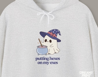 Halloween Women's Hoodie - Spooky Season Sweatshirt - Putting Hexes On My Exes - Cute Cozy Witchy Unisex Oversized Vintage Hoodie for Women