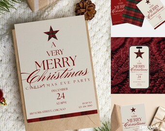 Classic Plaid Christmas Mobile Invitation Template Bundle | Red & Green Tartan | Modern Farmhouse Holiday E-vite | | Edit, Print/Send!