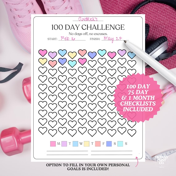 Fitness Challenge Tracker Bundle | 100, 75, 30 Day Habit Tracker | Printable PDF Workout, Weight Loss, Wellness & Goal Checklist