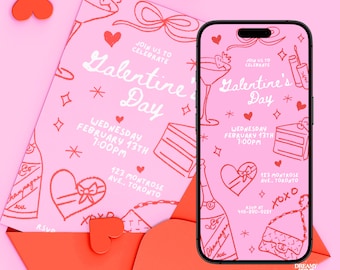 Galentine's Day Invitation Template | Valentine's Day Cute Hand-Drawn Doodle Style | For Best Friends & Girlfriends | Edit, Print or Send!