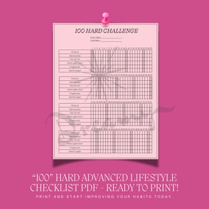 100 HARD Fitness Tracker  - Extra 25 Days - Extended Challenge Tracker featuring Skin Care Routine - Single Page Checklist - PDF Print-ready