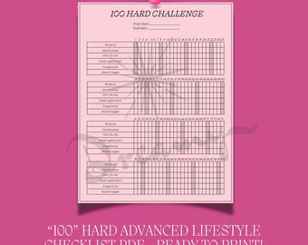 100 Hard Challenge Tracker: Fitness & Hautpflege Checkliste (PDF druckfertig)