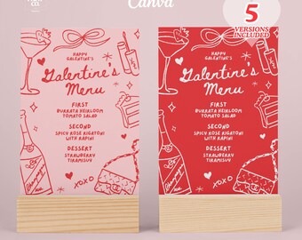 Galentines Day Dinner Menu Template | Girly Editable Cocktail Party Menus | Edit from Home | Print from Home PDF | Digital Download
