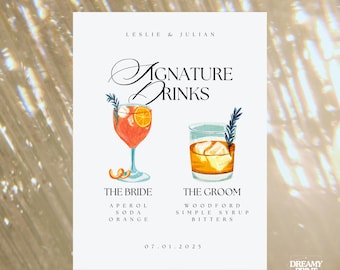 Editable Signature Drinks Menu Template | Wedding Cocktail Sign | Canva Printable | Bar Menu | Digital Download