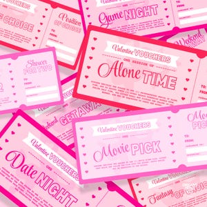 VALES PARA EL DÍA DE SAN VALENTÍN - Cupones para enamorados - 12 PDF listos para imprimir - Plantilla personalizable incluida - Imprima desde casa - Idea de regalo para su pareja