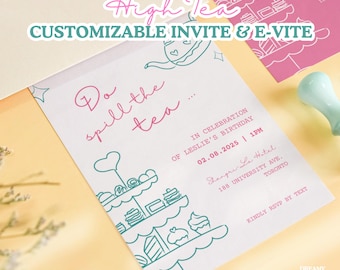High Tea Party Invitation Template: Vintage-Inspired E-vite (5x7in or iPhone Size)