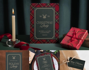 Klassische amerikanische Feiertagsparty-Schablonen-Bündel Polo-Plaid Ralph Lauren Traditionelle Weihnachtseinladungen Ereignis-Zeichen-Menü | Sofort Download