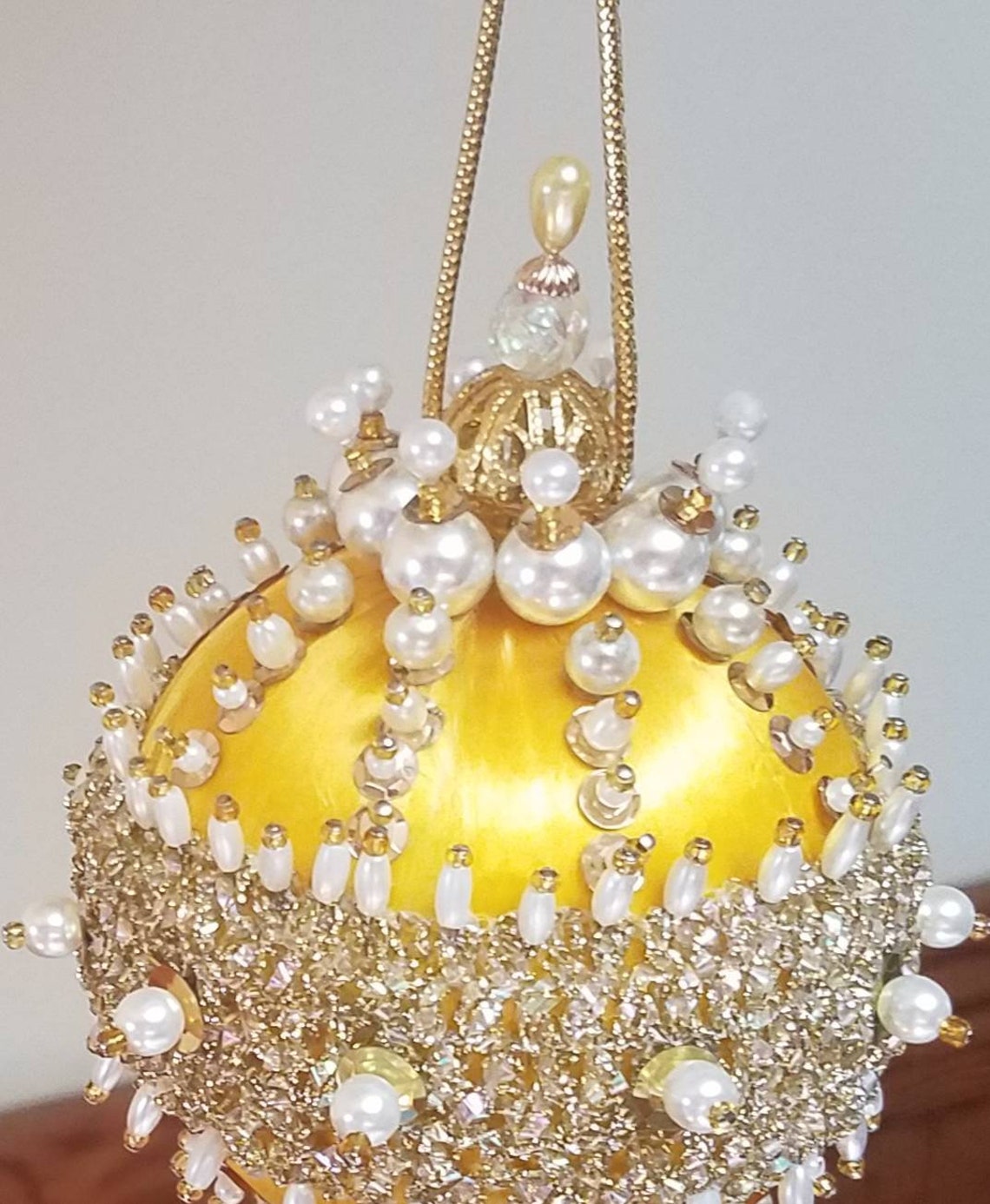 Beaded Ornament Kit 3 Gold Ball With Pearls free Etsy