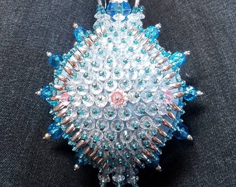 Beaded Ornament Kit Blue Ball with Silver Trim *Free Shipping*