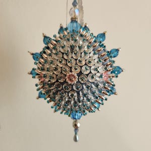 Beaded Ornament Kit Blue Ball with Silver Trim *Free Shipping*