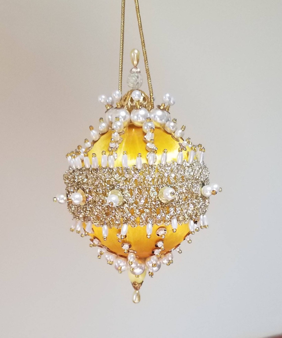 3 Gold Beaded Christmas Ornament Kit Etsy