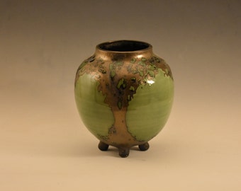 Green Oak luster oval vase