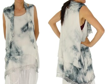 HL100GR Lagenlook Tunic Top Vintage Plus Size Viscose one size gray