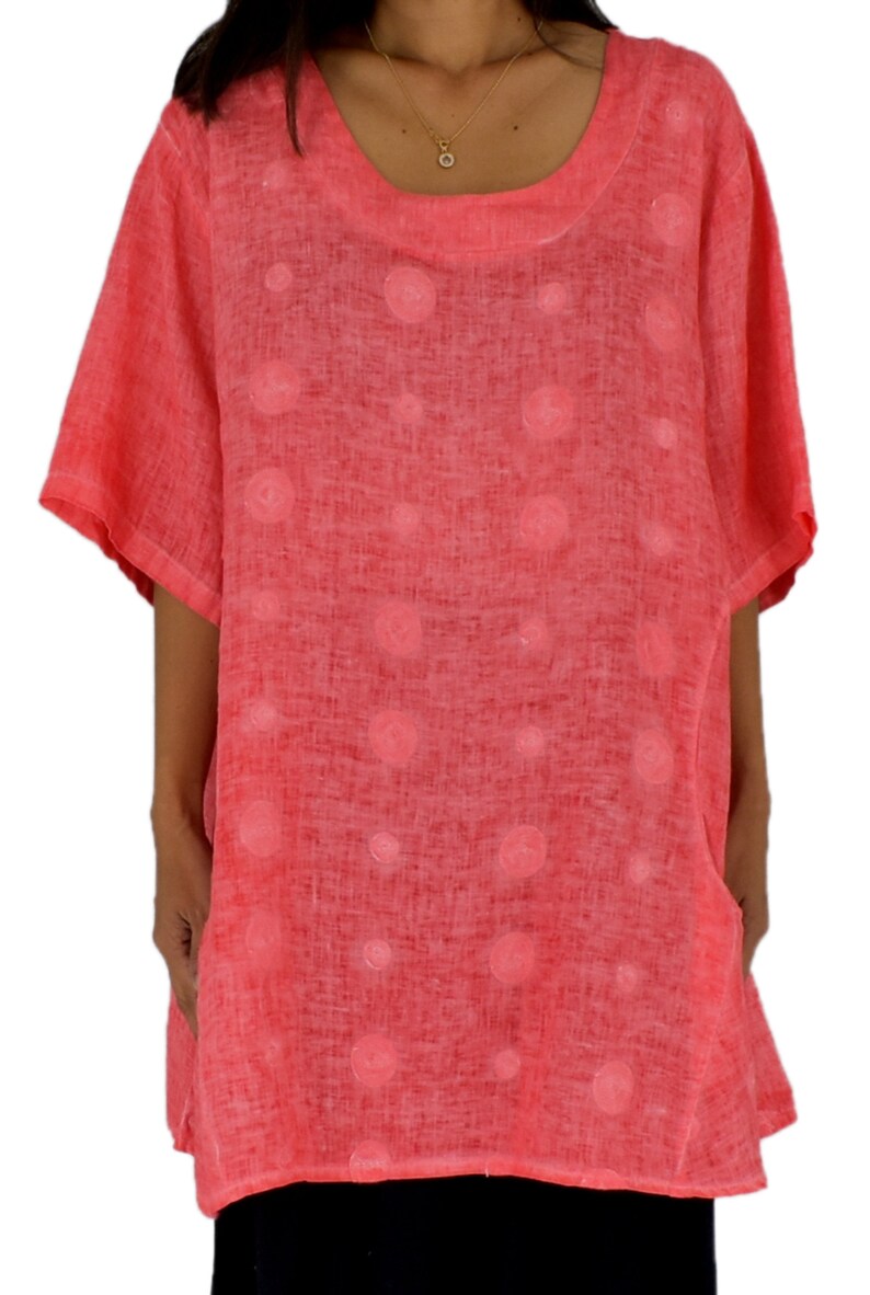 46 48 50 Portable Coral LA800KO women/'s tunic blouse linen vintage embroidery gr