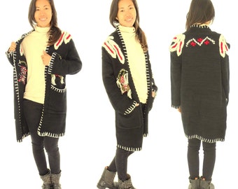 GR900 ladies jacket Cardigan hand knitted embroidered black size XS-L