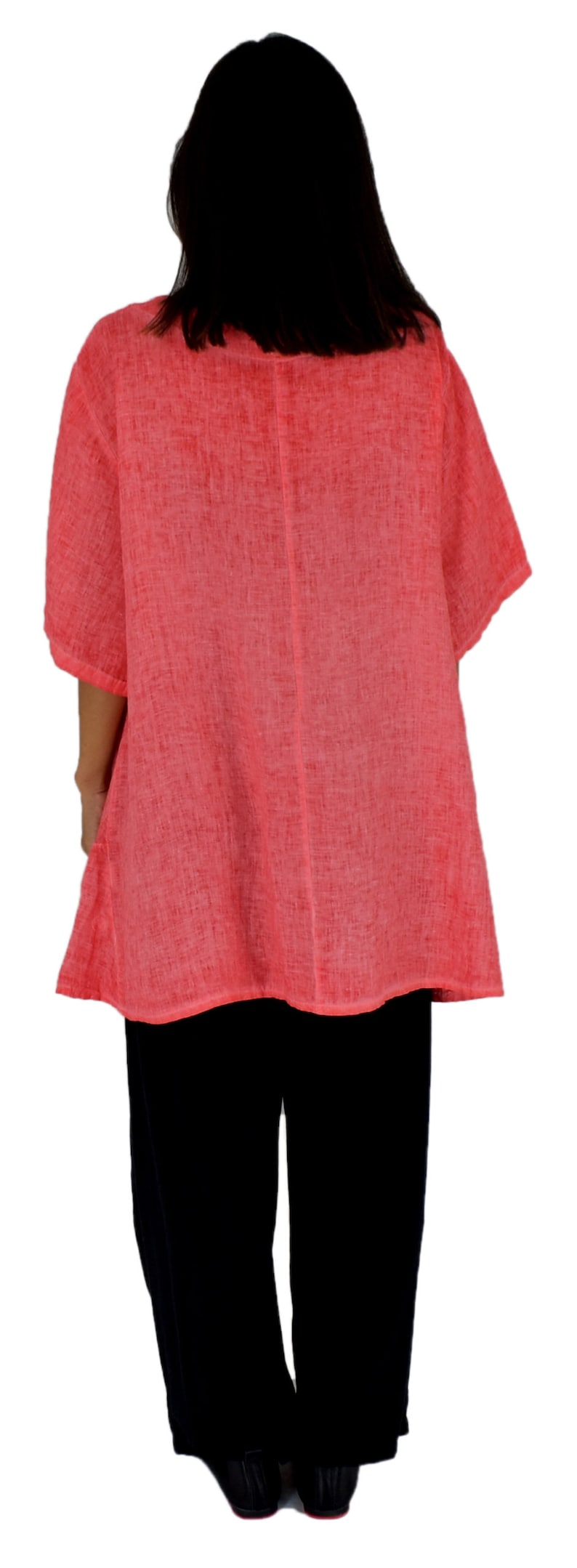 46 48 50 Portable Coral LA800KO women/'s tunic blouse linen vintage embroidery gr