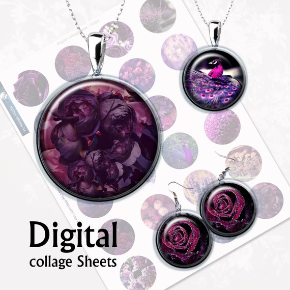 Violet Flower Bottle cap image Digital Collage Sheet 15inch 1 Etsy