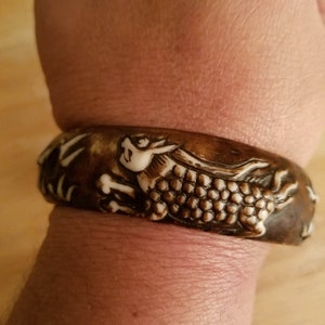 Unique Vintage Handcarved Chinese Dragon  Bangle Bracelet