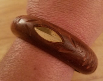 Vintage Made In India Carved Wooden Bangle Bracelet