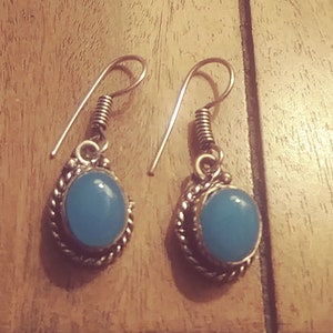 Beautiful Vintage Silverplated Aqua Blue Glass Dangle Drop Earrings