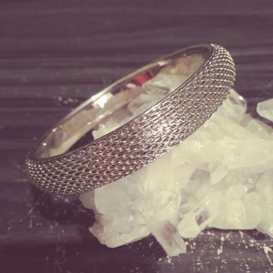 Vintage Silvertone Mesh Metal Plus Size Bangle Bracelet For Wrist Sizes 7 - 8 Inches