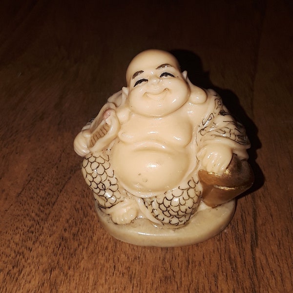 Adorable Vintage Resin Tiny Happy Buddha Good Luck Fat Buddha Hotei  Buddha Statue