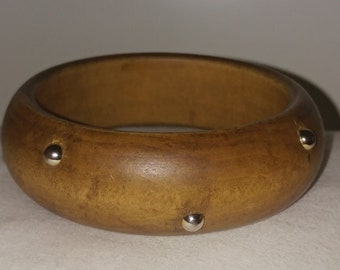 Vintage Natural Genuine  Wood Stud  Bangle Bracelet