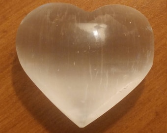 Lovely Genuine Natural Handcarved White Selenite Gypsum Puffy Heart