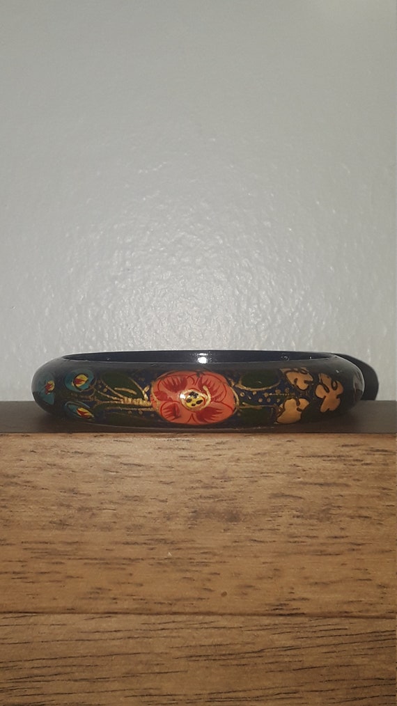 Beautiful Vintage Handpainted Bright Floral Wood B