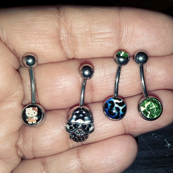 Lot Of 4 Stainless Steel And Sterling Silver 14 Gauge Belly Rings