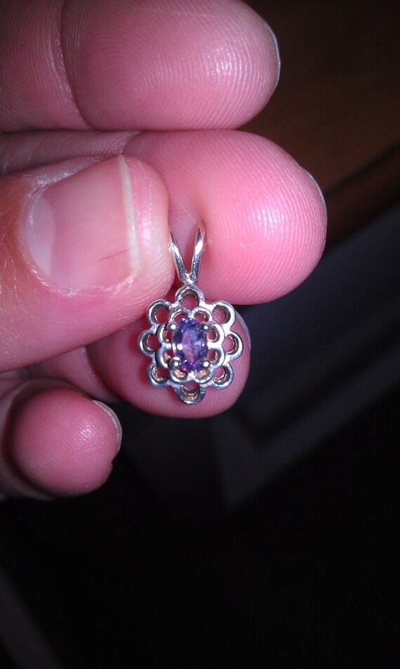 Vintage Sterling Silver Small Dainty Tiny Amethyst Pendant