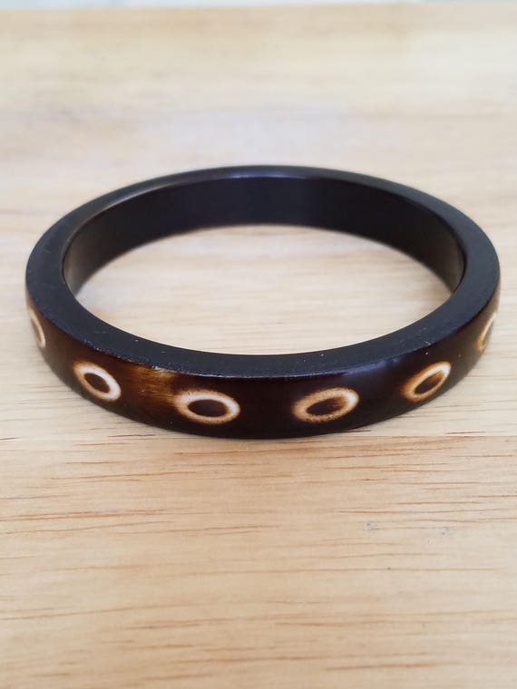 Unique Vintage Resin Dark Brown Tribal Ethnic Ban… - image 3