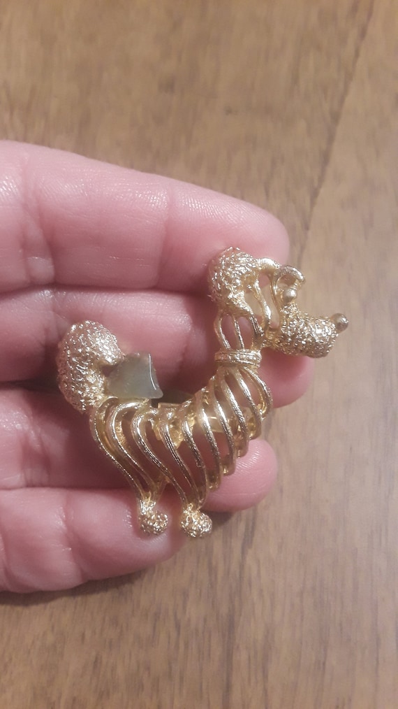 Adorable Vintage Goldtone Metal Poodle Dog Brooch