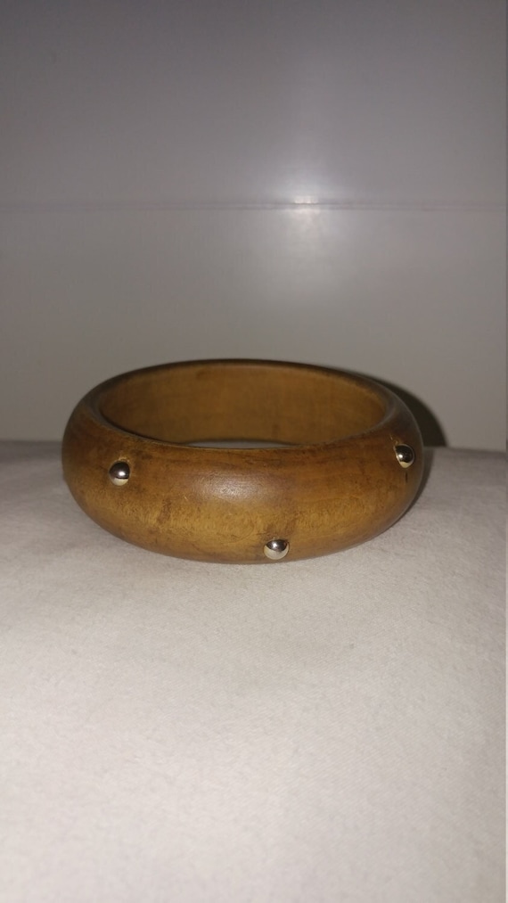 Vintage Natural Genuine  Wood Stud  Bangle Bracele