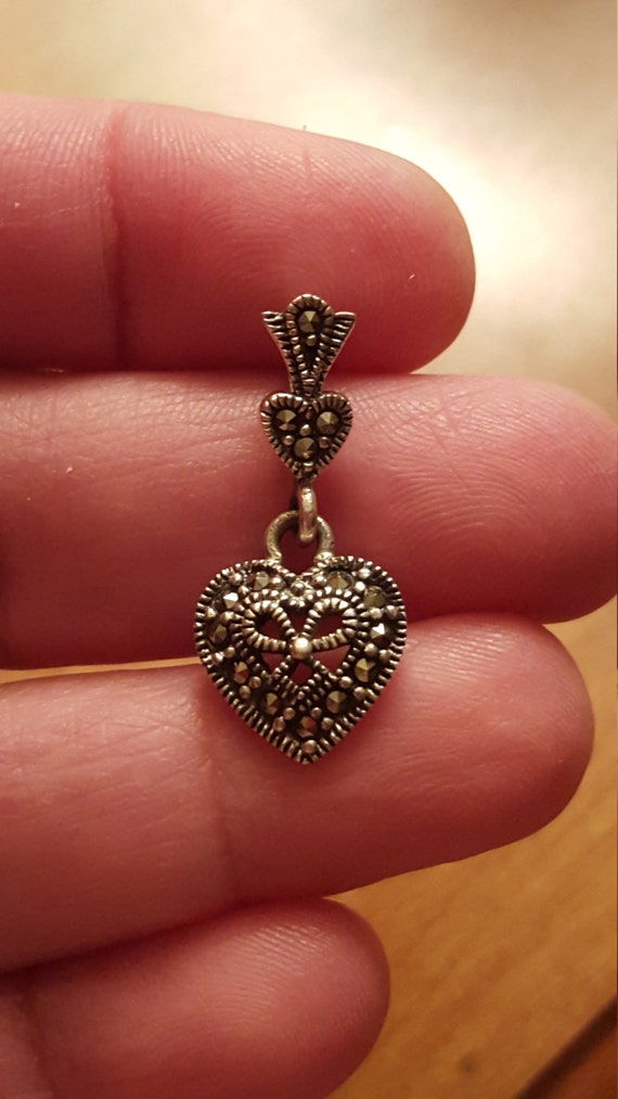 Small Vintage Silver Plated Marcasite Heart Pendan