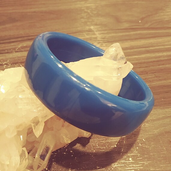 Vintage Thick Solid Plastic Blue Bangle Bracelet - image 1