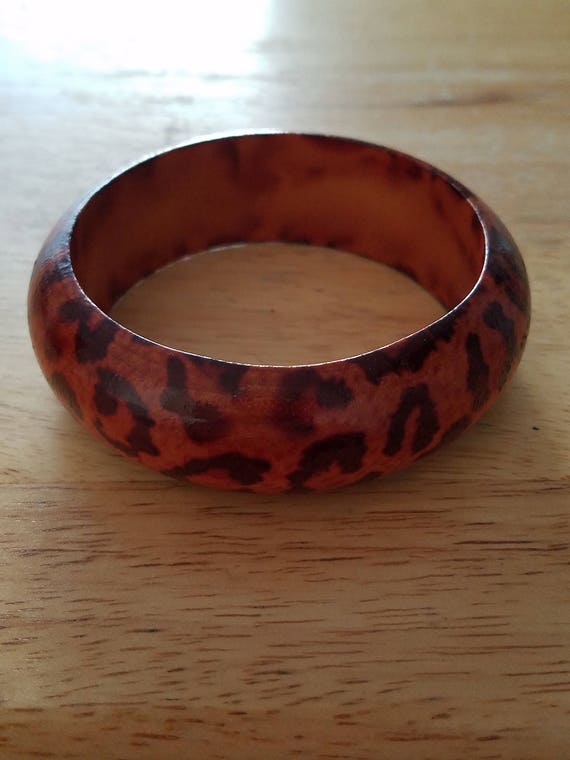 Vintage Wood Brown Cheetah Bangle Bracelet - image 3