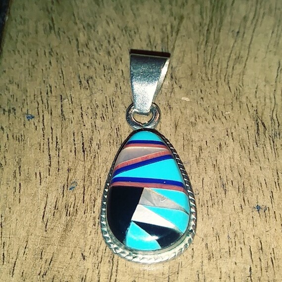 Breathtaking Vintage Native American Zuni Blue Gem Inlay Sterling Silver Necklace Breathtaking Vintage Native American Zuni Blue Gem Inlay Sterling Silver Necklace