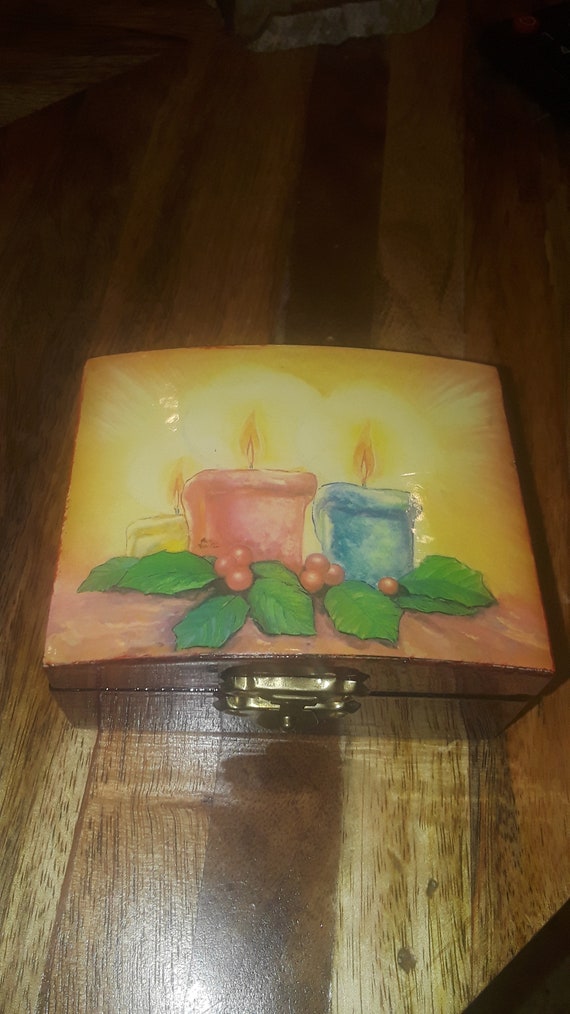 Vintage Small Wood  Wooden Candle Lacquered Trink… - image 1