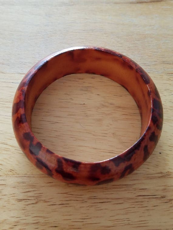 Vintage Wood Brown Cheetah Bangle Bracelet - image 2