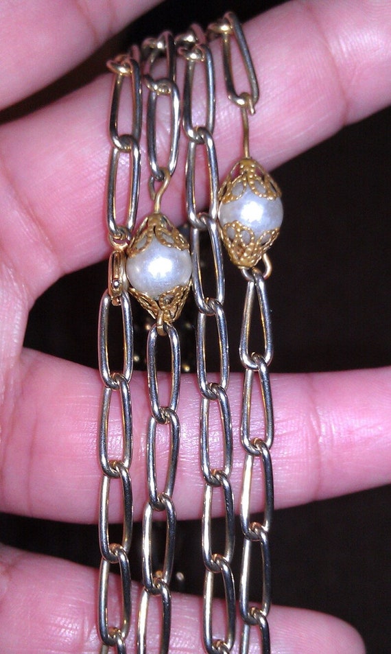 Vintage Long Silvertone Faux Pearl Necklace - image 5