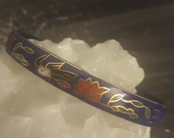 Beautiful Vintage Blue Floral Enamel Bangle Bracelet
