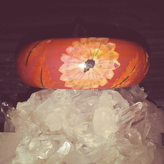 Lovely Vintage Wood Handpainted Orange Flower Ban… - image 1