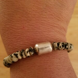 Vintage Genuine Dalmation Jasper Gemstone  Toggle Bracelet