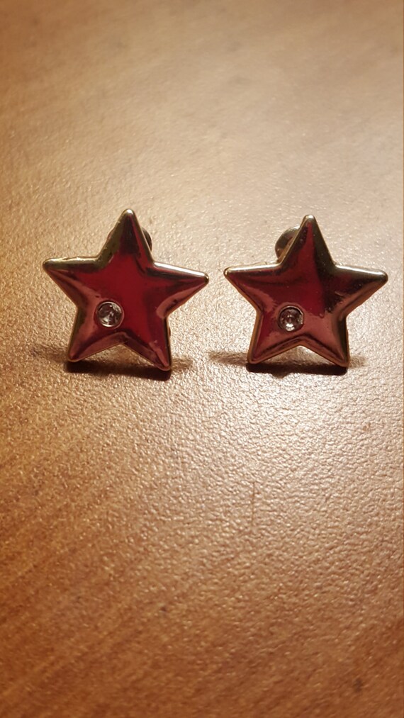 Vintage Small Silvertone Metal Star Stud Earrings - image 3